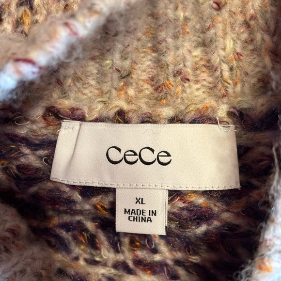 Cece Sweater Women Size XL Purple Cream Blouson Sleeve Jacquard Knit Mock Neck - Picture 6 of 9